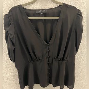 Eloquii V Neck Flat Peplum With Shirred Sleeve